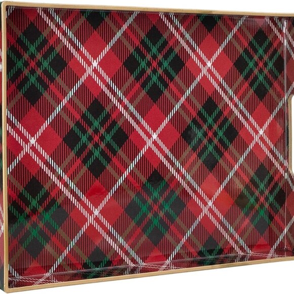 Christmas Decorative Tray Plastic Red Serving Tray with Handles Modern Rectang